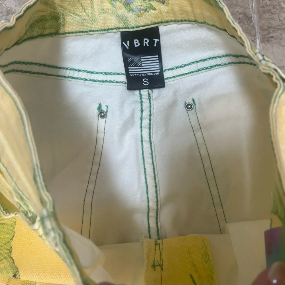 NWT VBRT Vibrant Miu Butterfly Print Yellow Green Wide Leg Fairycore Jeans S - Picture 2 of 13